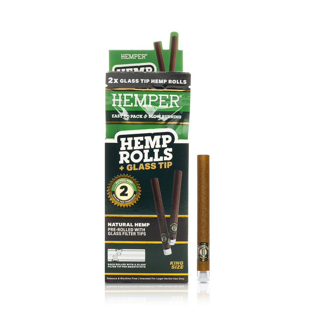 King Size Rolls + Glass Tip (2PK | DISPLAY 12x) - HEMPER