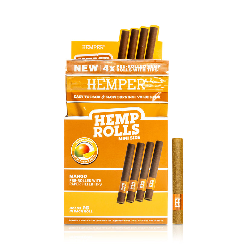 Mini Size Hemp Rolls Mango + Paper Tip 4PK (DISPLAY 12x) - HEMPER