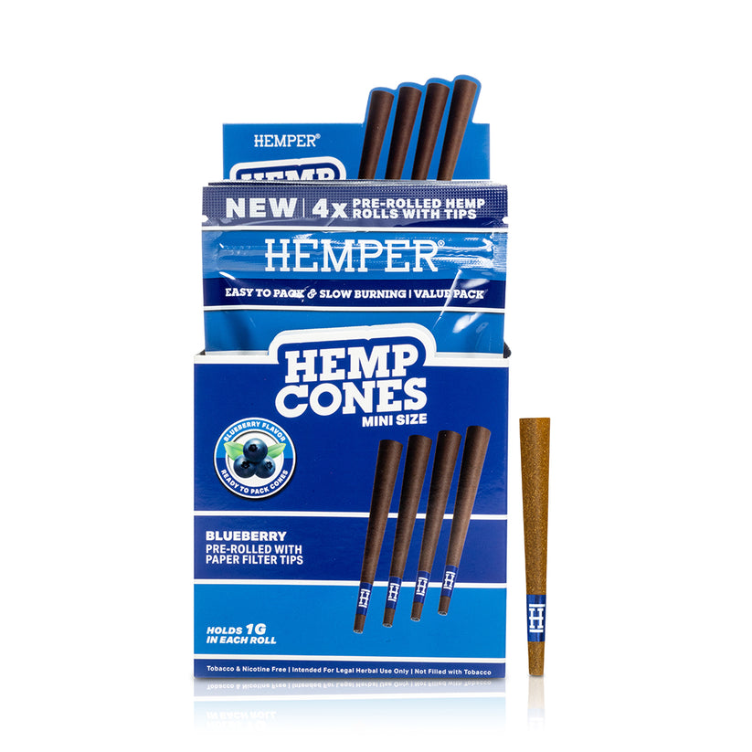 Mini Size Hemp Cones Blueberry + Paper Tip 4PK (DISPLAY 12x) - HEMPER
