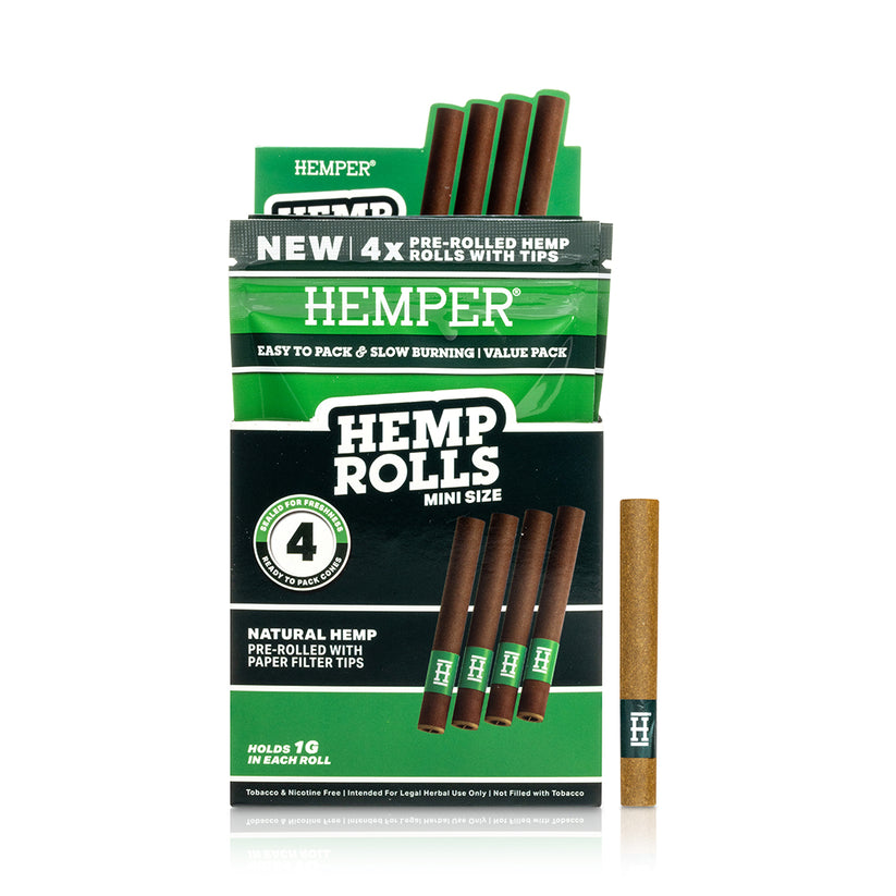 Mini Size Hemp Rolls + Paper Tip 4PK (DISPLAY 12x) - HEMPER
