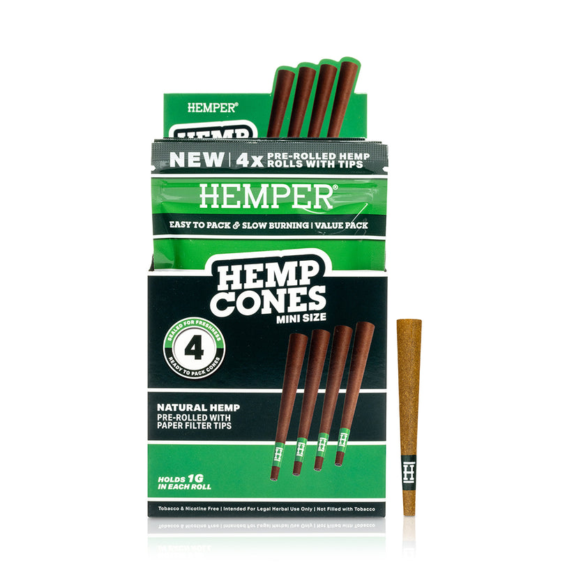 Mini Size Hemp Cones + Paper Tip 4PK (DISPLAY 12x) - HEMPER
