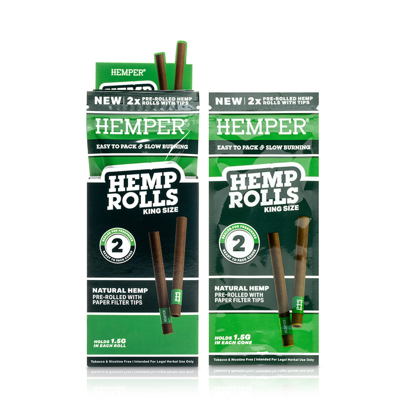 King Size Hemp Rolls + Paper Tip 2PK (DISPLAY 12x) - HEMPER